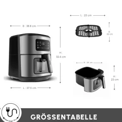 Karaca Multifry Inox XXL 7 Liter Airfryer mit digitalem Glasfenster