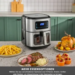 Karaca Multifry Inox XXL 7 Liter Airfryer mit digitalem Glasfenster