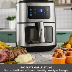 Karaca Multifry Inox XXL 7 Liter Airfryer mit digitalem Glasfenster