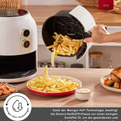 Karaca Multifry Weiß Heißluftfritteuse Ölfreie Fritteuse, 3.5L, 1300W