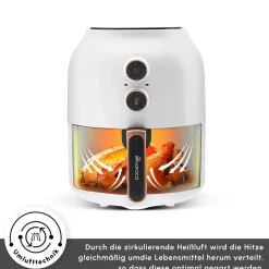 Karaca Multifry Weiß Heißluftfritteuse Ölfreie Fritteuse, 3.5L, 1300W
