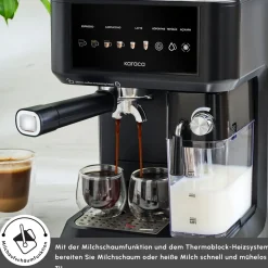 Karaca MyCaffe Barista S10 Automatische Espresso-, Latte- und Cappuccino-Maschine mit integriertem Milchbehälter – Matte Black