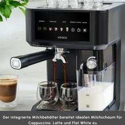 Karaca MyCaffe Barista S10 Automatische Espresso-, Latte- und Cappuccino-Maschine mit integriertem Milchbehälter – Matte Black
