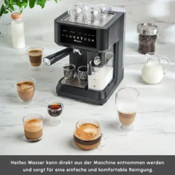 Karaca MyCaffe Barista S10 Automatische Espresso-, Latte- und Cappuccino-Maschine mit integriertem Milchbehälter – Matte Black