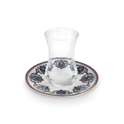 Karaca Nakkas 12-teiliges Türkisches Teeset aus Bone China für 6 Personen, 130 ml, Rot