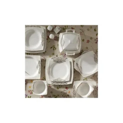 Karaca Nazende Cream 60-teiliges Tafelservice für 12 Personen Eckig