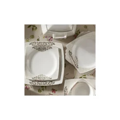 Karaca Nazende Cream 60-teiliges Tafelservice für 12 Personen Eckig