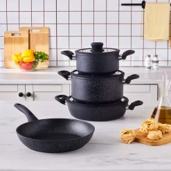 Karaca Nebula, Granit 7-teiliges Kochgeschirr-Set, Induktion, Schwarz