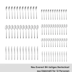 Karaca New Everest Elegance Besteckset für 12 Personen, 84-teiliges