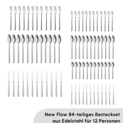 Karaca New Flow 84-teiliges Besteckset für 12 Personen Elegance Mit Box