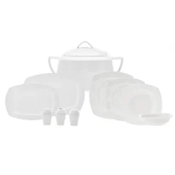 Karaca New Suha Creme 60-teiliges Porzellan Geschirr Set Quadratisch für 12 Personen