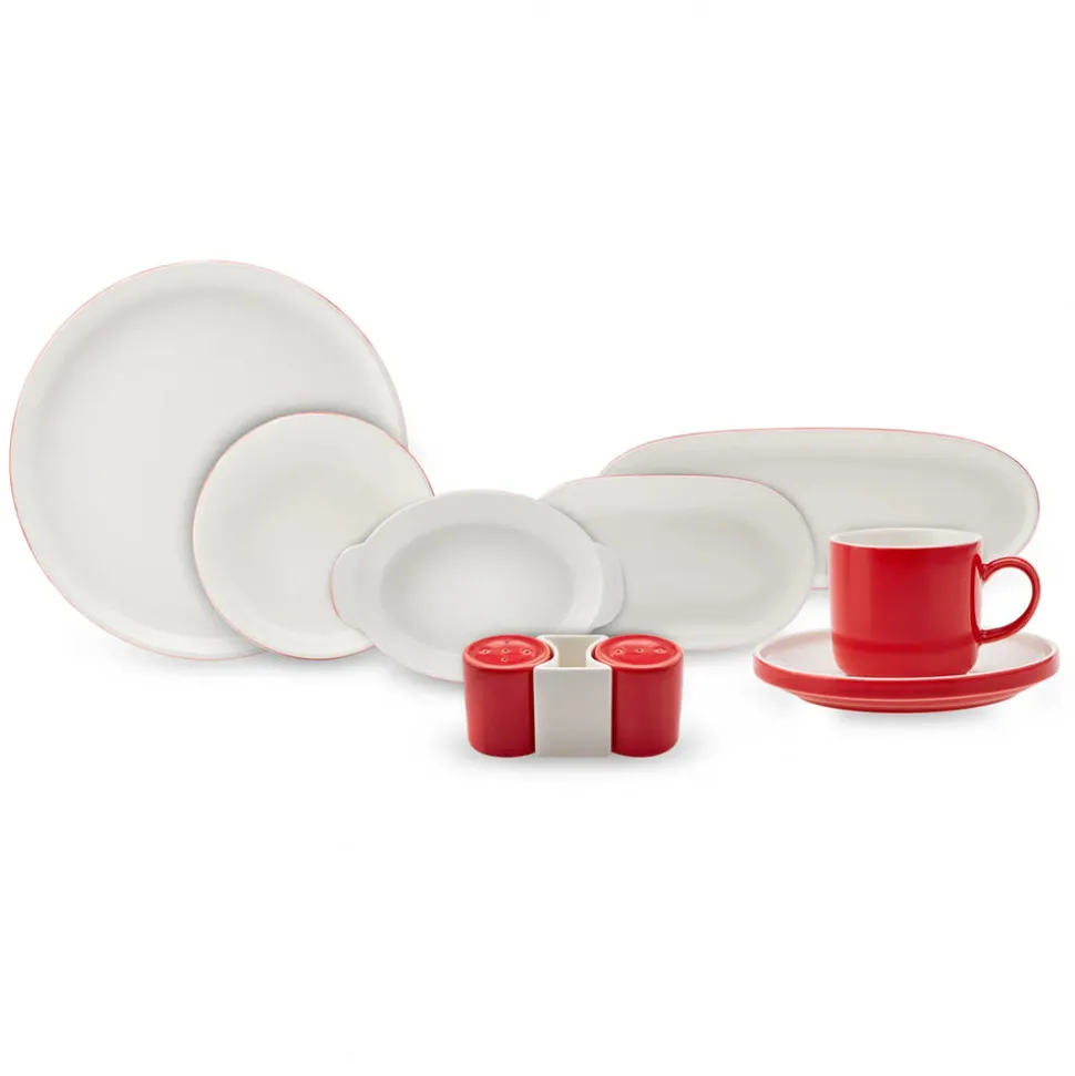 Karaca Nordic für 6 Personen Frühstücksset und Servierschalen, 27 Teilig, Rot