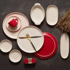 Karaca Nordic für 6 Personen Frühstücksset und Servierschalen, 27 Teilig, Rot