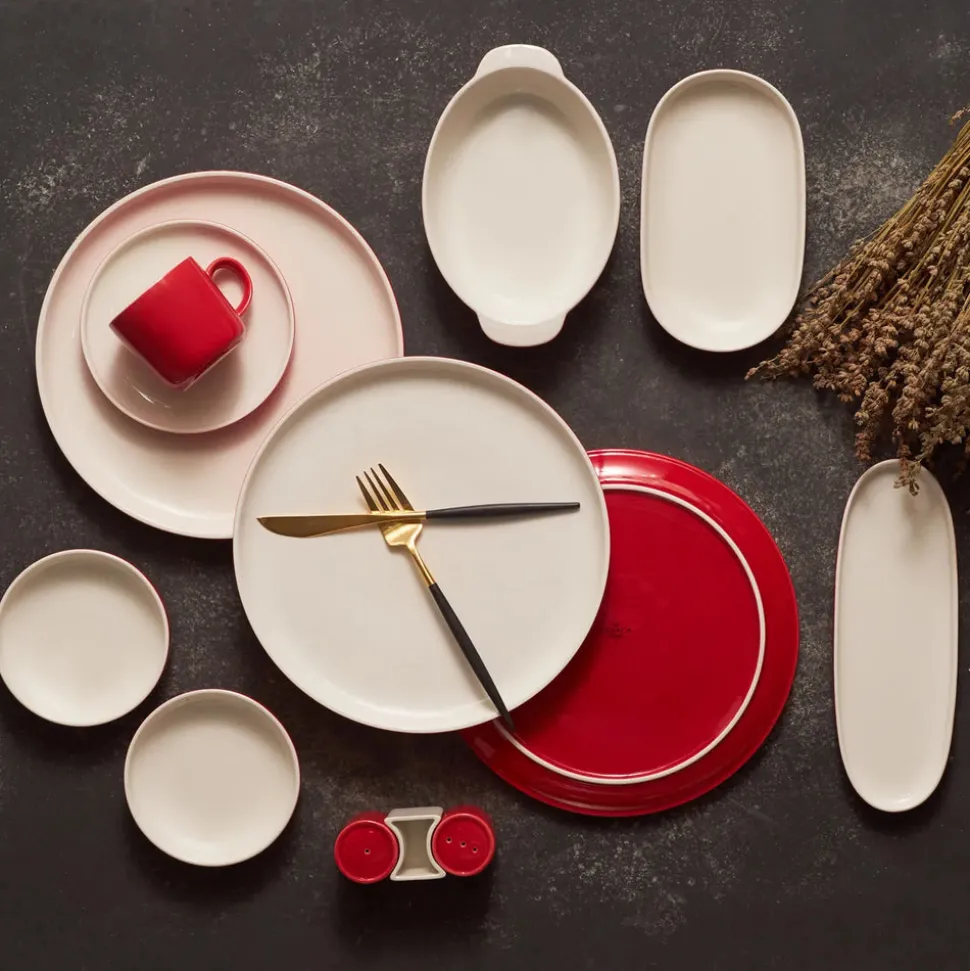 Karaca Nordic für 6 Personen Frühstücksset und Servierschalen, 27 Teilig, Rot