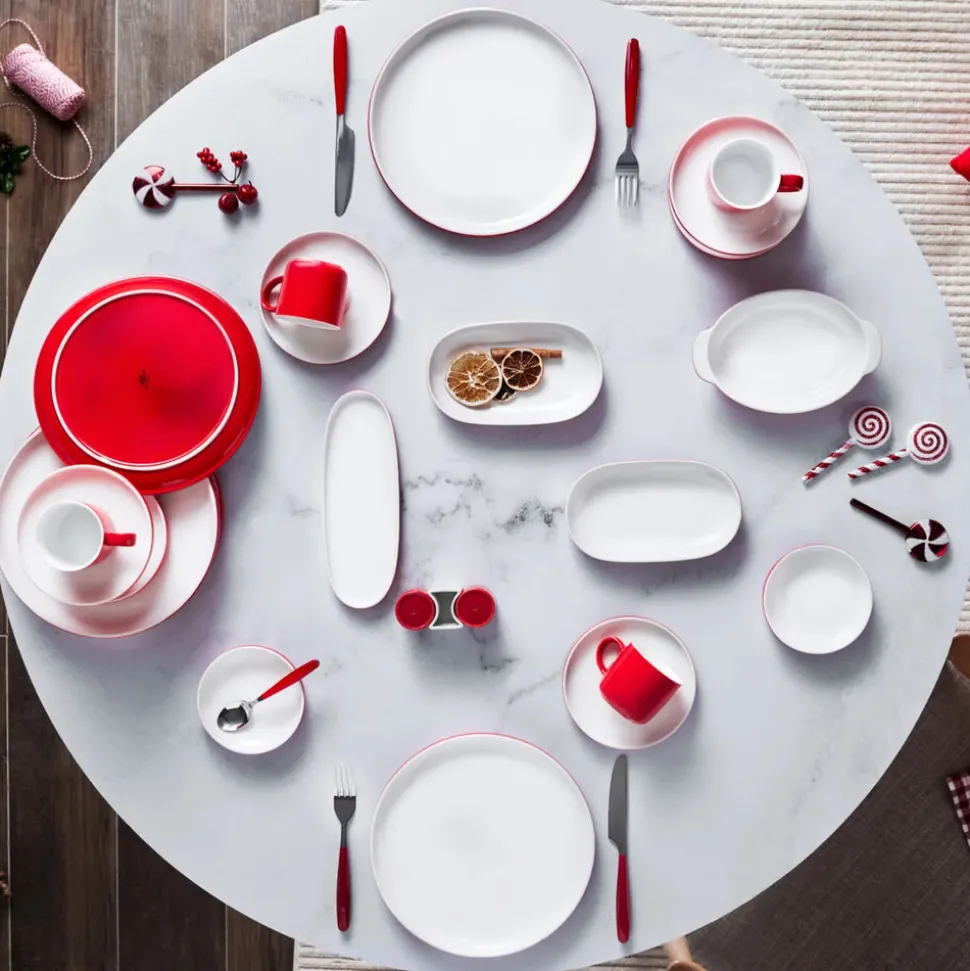 Karaca Nordic für 6 Personen Frühstücksset und Servierschalen, 27 Teilig, Rot