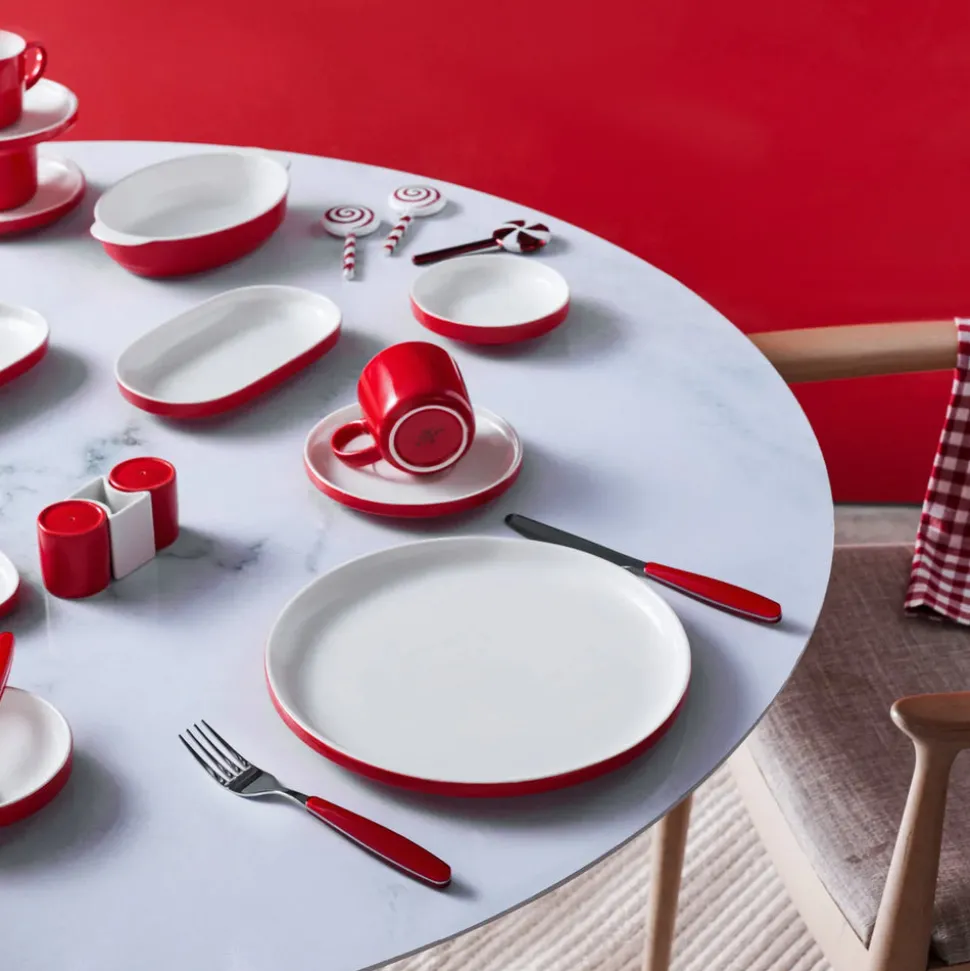 Karaca Nordic für 6 Personen Frühstücksset und Servierschalen, 27 Teilig, Rot