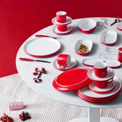 Karaca Nordic für 6 Personen Frühstücksset und Servierschalen, 27 Teilig, Rot