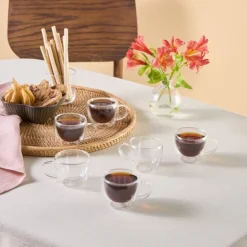 Karaca Olivia 6-teiliges doppelwandiges Espresso- und türkisches Kaffeetassen-Set für 6 Personen, 80 ml, klar