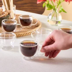 Karaca Olivia 6-teiliges doppelwandiges Espresso- und türkisches Kaffeetassen-Set für 6 Personen, 80 ml, klar