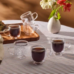 Karaca Olivier 6-teiliges doppelwandiges Espresso- und türkisches Kaffeetassen-Set für 6 Personen, 80 ml, klar