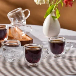 Karaca Olivier 6-teiliges doppelwandiges Espresso- und türkisches Kaffeetassen-Set für 6 Personen, 80 ml, klar