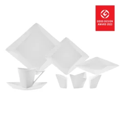 Karaca Origami für 6 Personen Quadrat Frühstücksset und Servierschalen, 26 Teilig, Porzellan