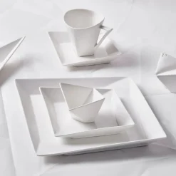 Karaca Origami für 6 Personen Quadrat Frühstücksset und Servierschalen, 26 Teilig, Porzellan