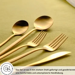 Karaca Orion Matte Gold 12-Personen 60-Teiliges Besteckset