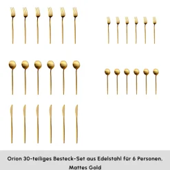 Karaca Orion Mattgold 30-teiliges Besteckset für 6 Personen