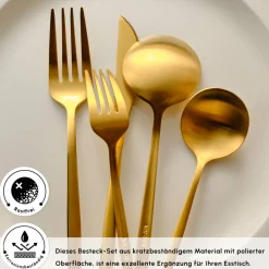 Karaca Orion Mattgold 30-teiliges Besteckset für 6 Personen