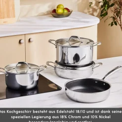 Karaca 3Ply Edelstahl Sparkle 7-teiliges Antihaft-Induktions-Kochgeschirr-Set, Silber
