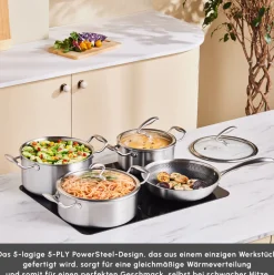 Karaca 5Ply PowerSteel 316+ Kochtopf Set, 7 Teilig