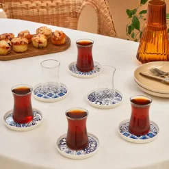 Karaca Portela 12-teiliges Türkisches Teeset aus Bone China für 6 Personen, 170 ml, Mehrfarbig