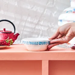 Karaca Primavera Streifen Schale, Blau