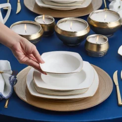 Karaca Red Carpet Collection Chiara Fine Cream 12 Personen Geshirrset, 60 Teilig, Porzellan, Gold