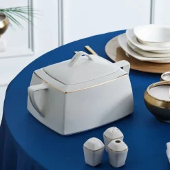 Karaca Red Carpet Collection Chiara Fine Cream 12 Personen Geshirrset, 60 Teilig, Porzellan, Gold