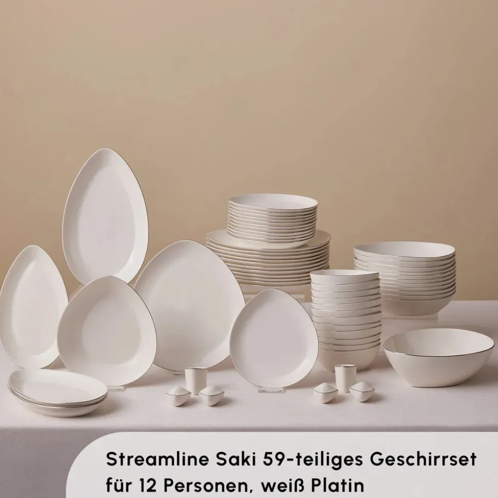 Karaca Red Carpet Collection Streamline Saki Platin 59-teiliges Geschirrset für 12 Personen