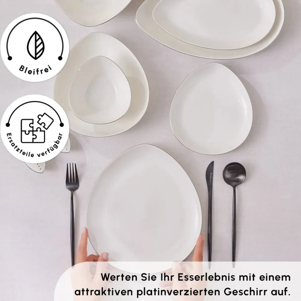 Karaca Red Carpet Collection Streamline Saki Platin 59-teiliges Geschirrset für 12 Personen