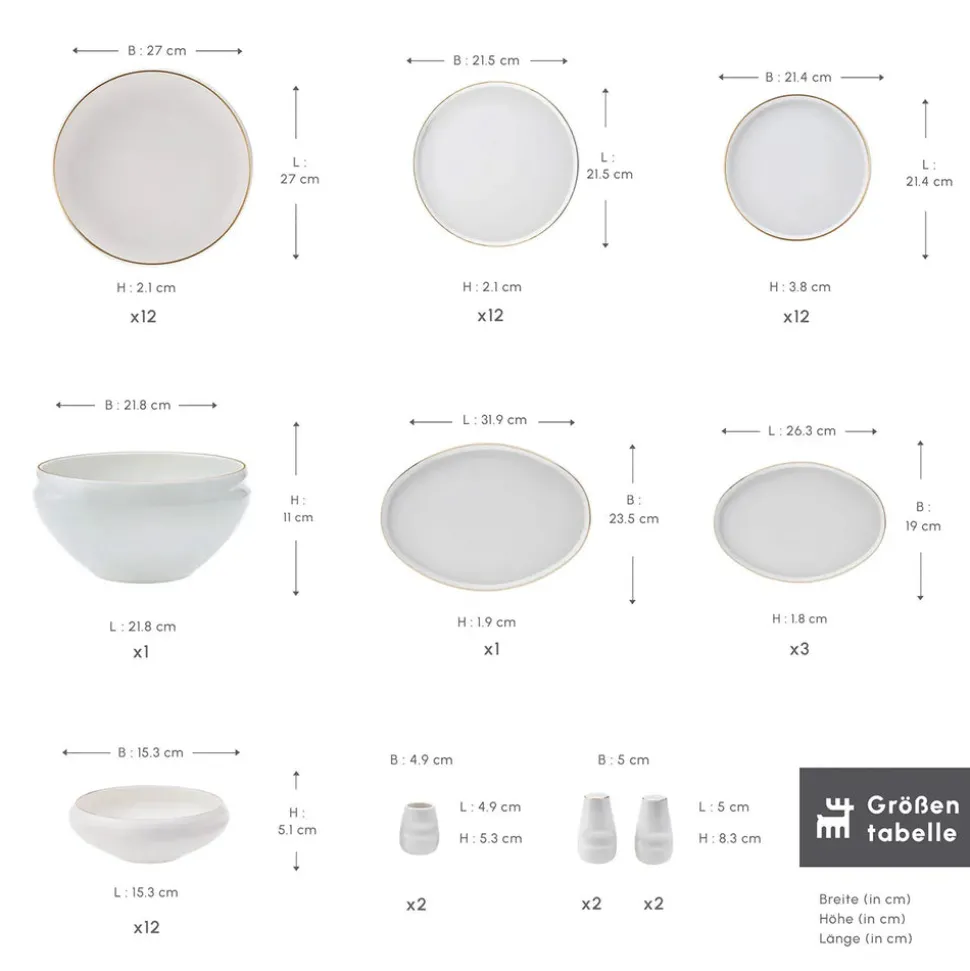 Karaca Red Carpet Collection Streamline New Sunset Gold für 12 Personen Geschirrset, 59 Teilig, New Generation Bone