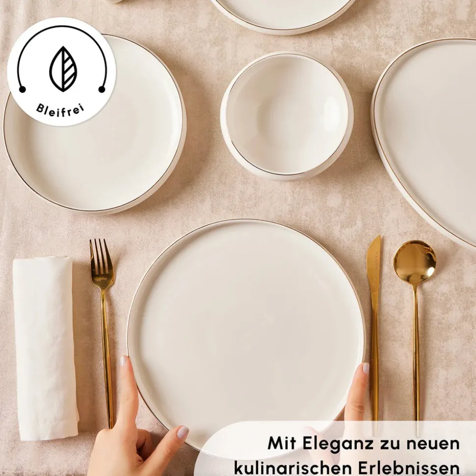 Karaca Red Carpet Collection Streamline New Sunset Gold für 12 Personen Geschirrset, 59 Teilig, New Generation Bone