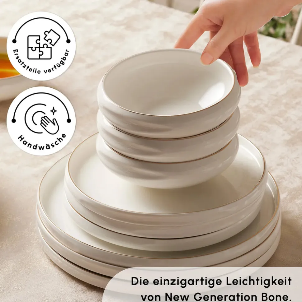 Karaca Red Carpet Collection Streamline New Sunset Gold für 12 Personen Geschirrset, 59 Teilig, New Generation Bone