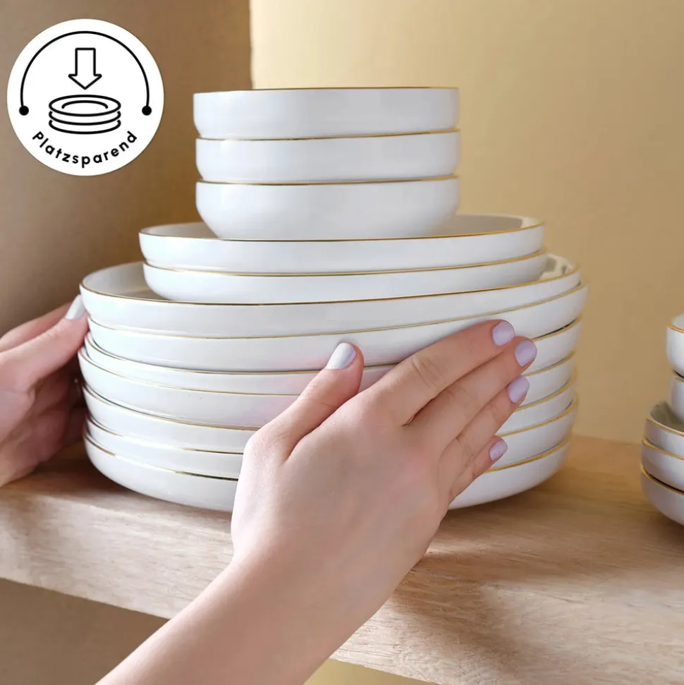 Karaca Red Carpet Collection Streamline New Sunset Gold für 12 Personen Geschirrset, 59 Teilig, New Generation Bone