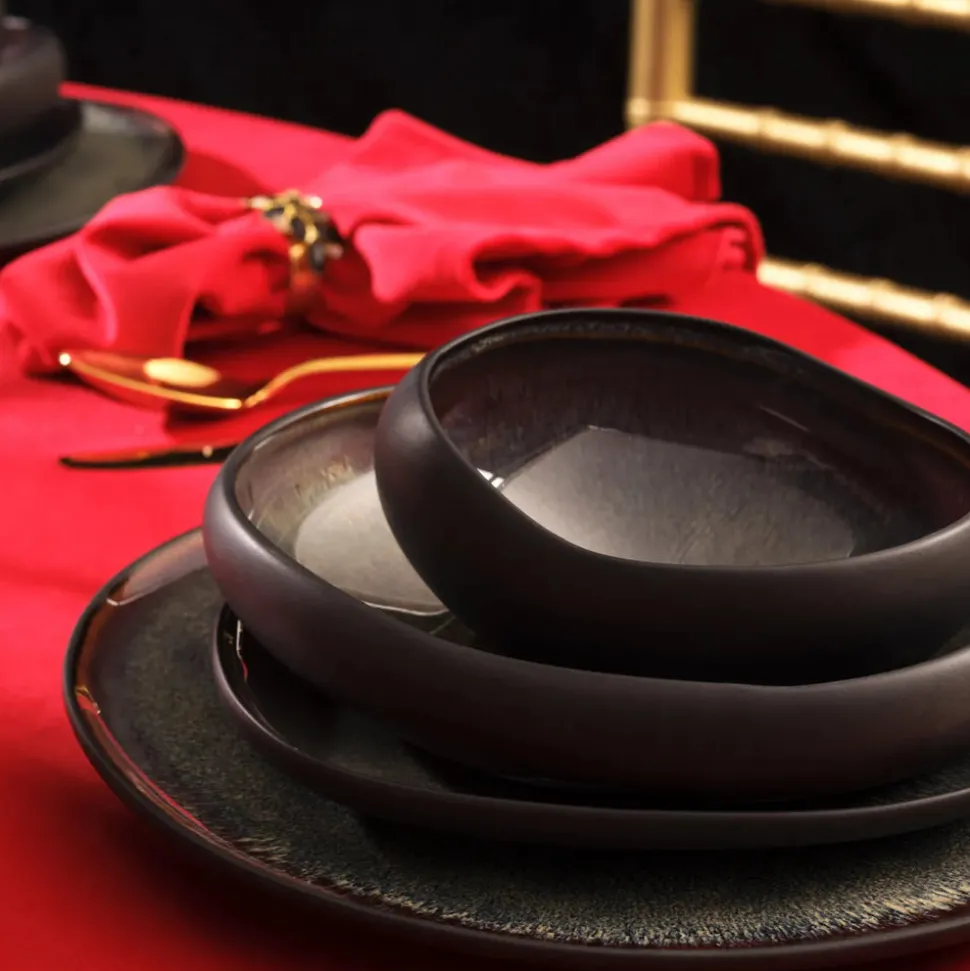 Karaca Red Carpet Collection Streamline Galactic Stoneware Geschirrset 12 Personen Schwarz, 59 Teilig