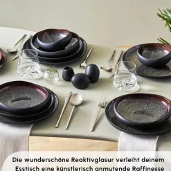 Karaca Red Carpet Collection Streamline Galactic Stoneware Geschirrset 12 Personen Schwarz, 59 Teilig