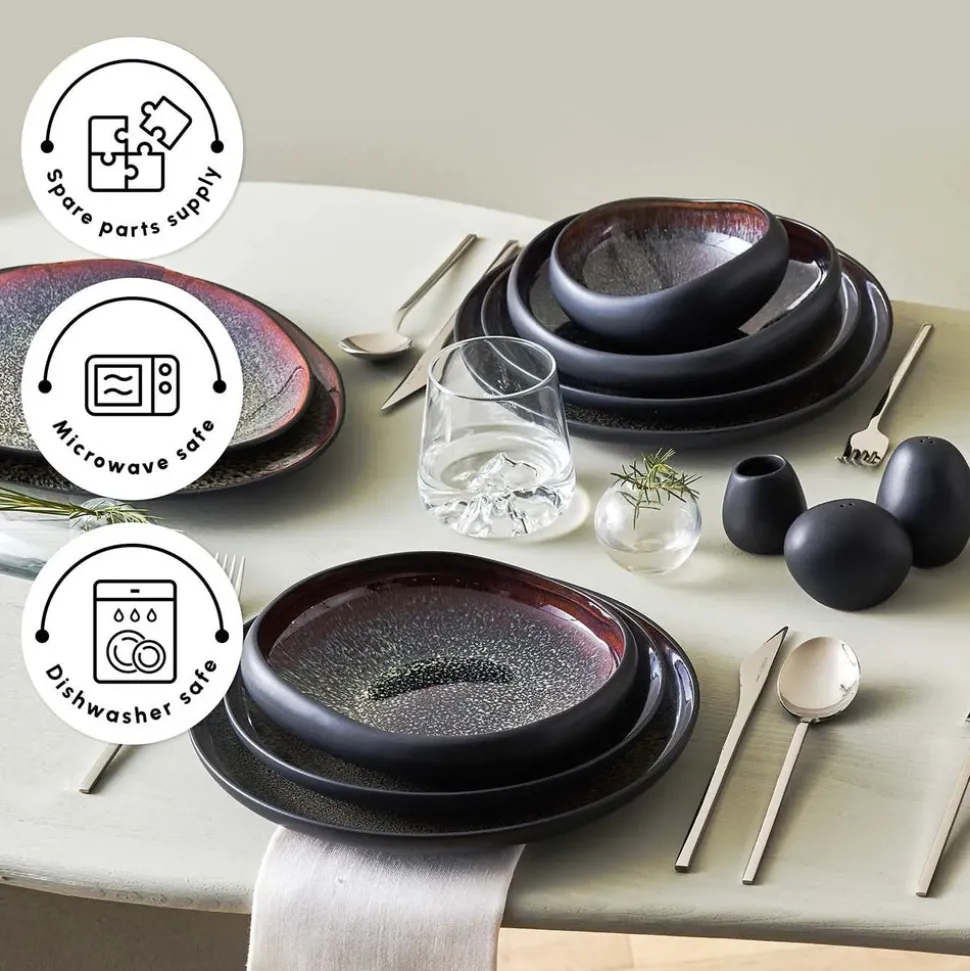 Karaca Red Carpet Collection Streamline Galactic Stoneware Geschirrset 12 Personen Schwarz, 59 Teilig