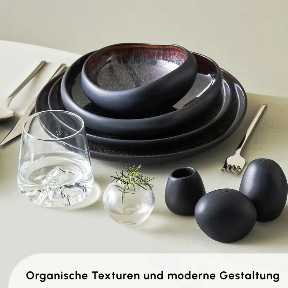 Karaca Red Carpet Collection Streamline Galactic Stoneware Geschirrset 12 Personen Schwarz, 59 Teilig