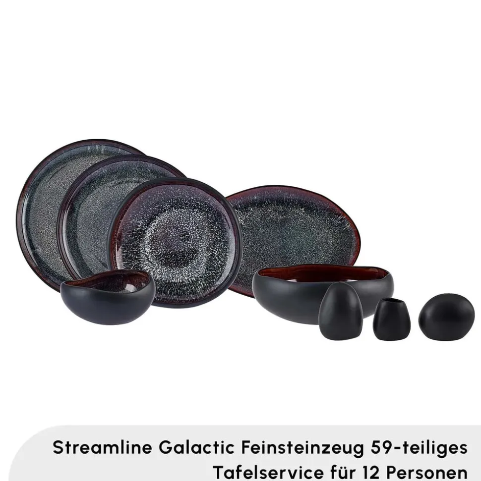 Karaca Red Carpet Collection Streamline Galactic Stoneware Geschirrset 12 Personen Schwarz, 59 Teilig