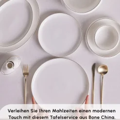 Karaca Red Carpet Collection Streamline New Hole Gold Geschirrset, 59 Teilig, New Generation Bone