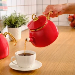 Karaca Retro Emaille Teekannen- Set Rot