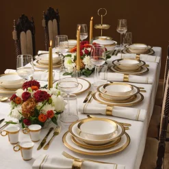 Karaca Royal Bone China Charlotte 55-teiliges Tafelservice für 12 Personen, Gold